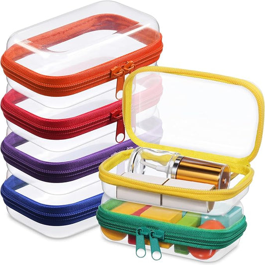 Sanwuta 6 Pcs Clear Hard Zipper Case Plastic Zipper Pouches Transparent Makeup Bag Pencil Case Pouches Toiletry Diaper Bag for Travel Toy Storage Organizer Bins by Sanwuta