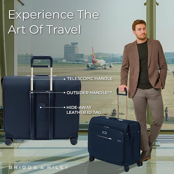 Briggs & Riley Deluxe Wardrobe Spinner - Checked Luggage for Travel, Suitcases with Wheels, Softside Rolling Bag for Men & Women, Built in Hook for Clothes - Baseline Collection, Navy - Image 5