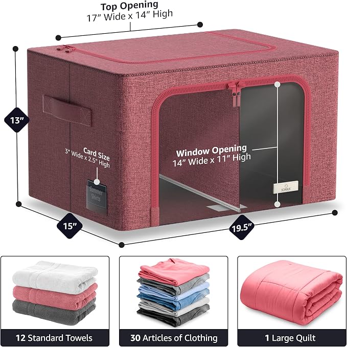 Sorbus Storage Bins with Divided Interior - Large Stackable & Foldable Organizer Containers with Metal Frame, Oxford Fabric, Large Window & Carry Handles - Organization for Bedroom, Linens & Clothes - Image 2