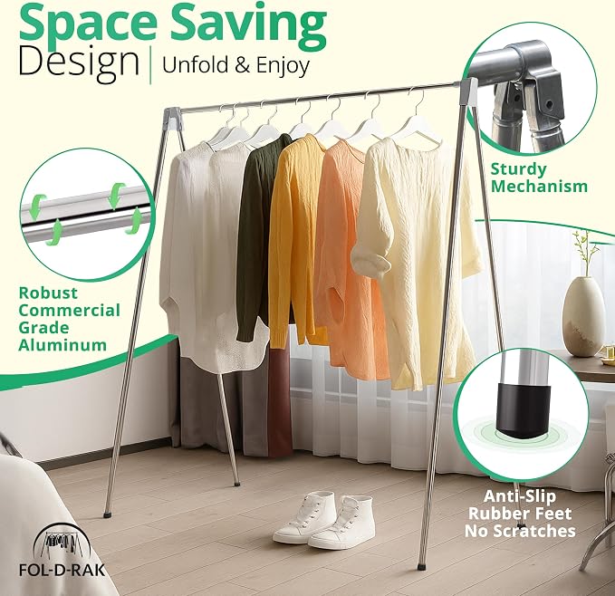 FOL-D-RAK Portable Clothing Rack, Folding Garment Rack with Carry Bag-no Assembly, lightweight 4 LB. Aluminum, 60 LB. Capacity-Travel, Closet, Retail, Trade Show, Dance Recital - Image 7
