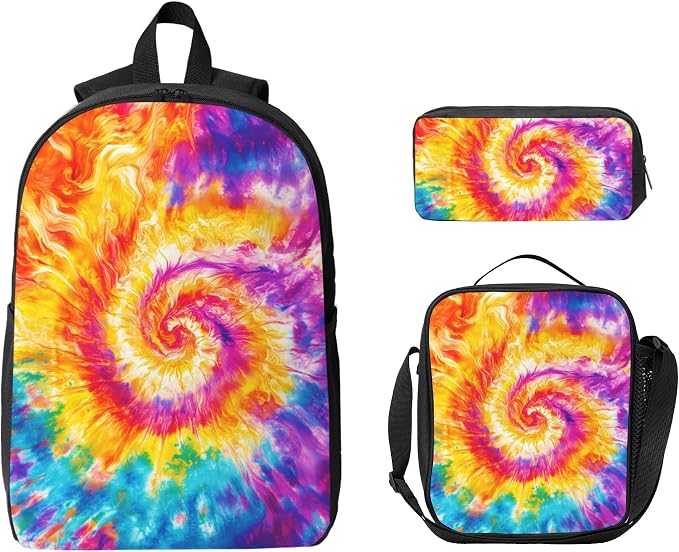 Tie Dye Kid Backpack Set with Lunch Bag & Pencil Case Large Capacity School Bag 17 Inch Bookbag for Boy Girl - Image 9