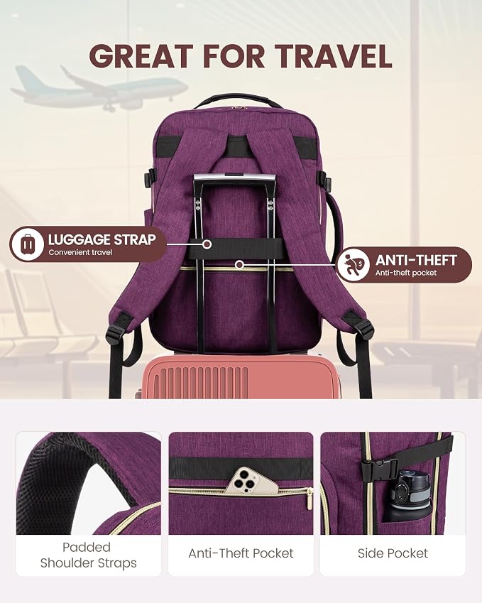 LOVEVOOK 40L Travel Backpack Flight Approved Carry on Backpack,3 Packing Cubes,Waterproof Personal Item Travel Bag,TSA Carry on Luggage Suitcase Travel Essentials,Gifts for Women & Men,fits 17" Laptop - Image 6