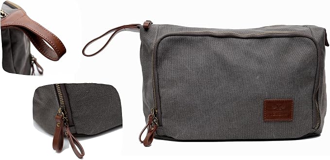 Vetelli Vintage Canvas Toiletry Bags, Travel In Style, Waterproof Canvas Dopp Kits, Durable (Messner) (Light Gray) - Image 8