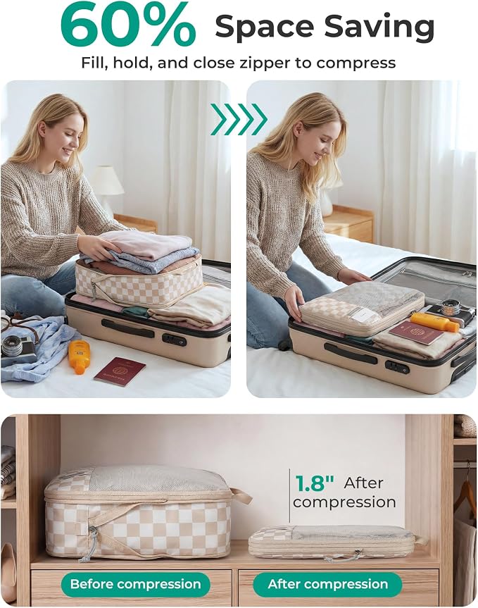 BAGSMART 6 Set /4 Set/2 Set Compression Packing Cubes for Travel, Lightweight Luggage Organizer Bags, Durable Space Saver Bags Travel Essentials - Image 5