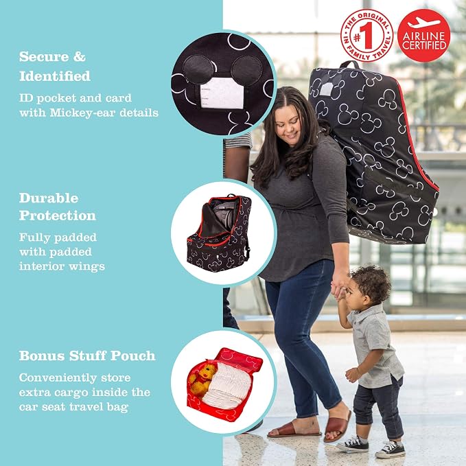J.L. Childress Disney Baby Padded Backpack Car Seat Bag - Travel Bag for Airplane, Fits Most Baby & Infant Car Seats, Boosters, & Carriers, For Gate or Baggage Check - Ultimate, Mickey Mouse, Black - Image 2