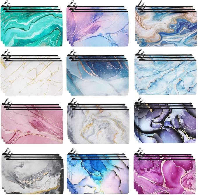 Hillban 36 Pcs Marble Makeup Bags Marble Gifts Cosmetic Bags for Women Travel Toiletry Pouch with Zipper Portable Organizer Pouch for Cosmetics Makeup Brushes, 12 Styles by Hillban