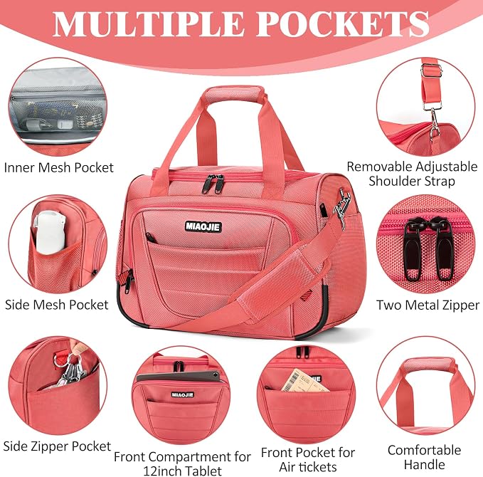Underseat Carry On luggage Bag Airplanes Personal Item Bags, Gym Bag for Men Weekender Overnight Travel Tote Bag Shoulder Small Softside Carry on Luggage Travel Duffel Bags For Men Women -16 IN Pink - Image 4