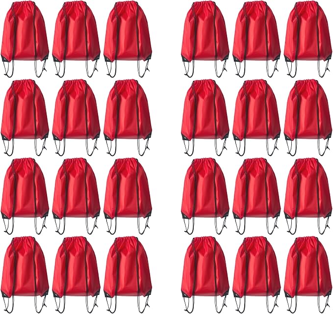 Drawstring Backpack Bulk 24Pcs Draw String Backpack Bags DIY Gym Sports Traveling Yoga Cinch Bag Sackpack Drawstring(red) by Unknown
