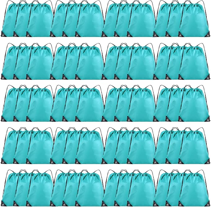 Grneric 60 Pieces Drawstring Backpack Bulk Cinch Sackpack Ployster Drawstring Bags for Gym Party Trip(Aqua) by Grneric