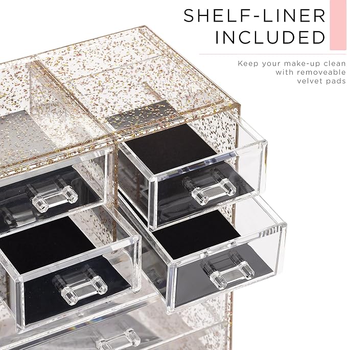 Sorbus Acrylic Makeup Organizer Set, 7-Drawer Vanity & Countertop Cosmetic Storage with Small & Wide Compartments, Glitter Makeup Storage for Brushes, Jewelry – Holiday Gift for Women & Teens - Image 6