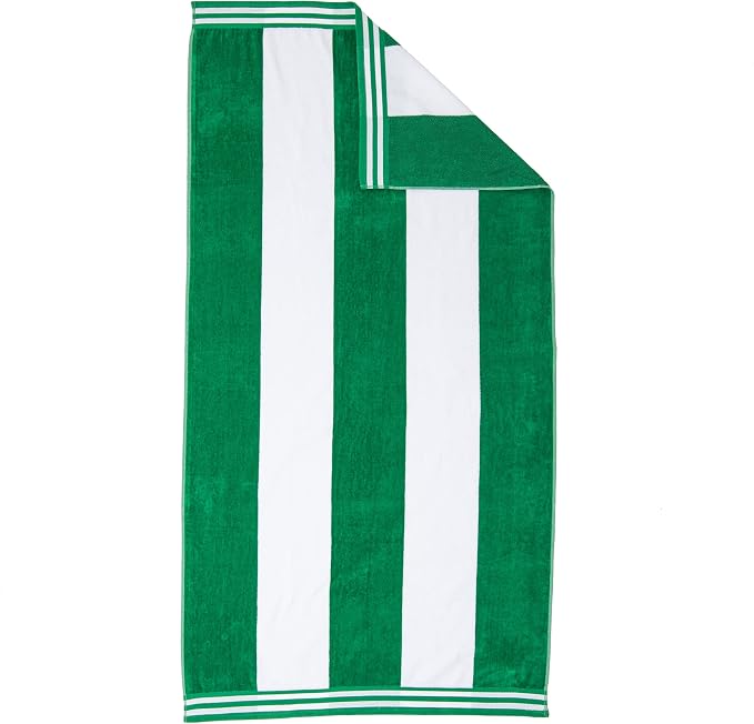 Superior Cotton Cabana Striped Beach Towels, Colorful Towels for Adult, Kid, Pool, Swimming, Sand, Travel, Large Oversized, Absorbent, Fast Drying, Bath Basics, Cabana Collection, 1 Piece, Dark Green by SUPERIOR