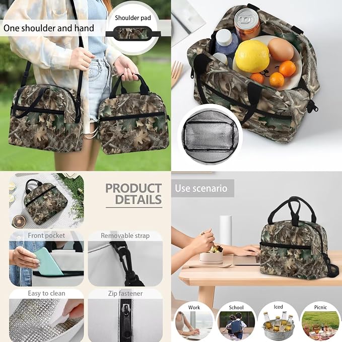 Classic Oak Camouflage Print Backpack for Boys with Lunch Box Cooler Water Bottle Sleeve Cover Small Portable Pencil Pen Case Back to School Supplies - Image 6