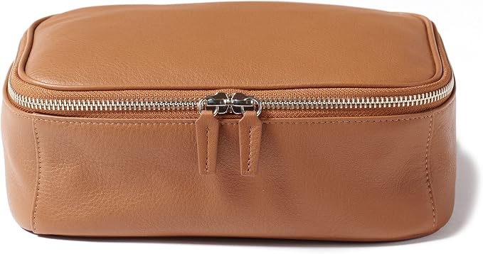 Leatherology Cognac Large Travel Organizer - Zipped mesh storage pocket, elastic loops for organization, double metal zipper - Image 4