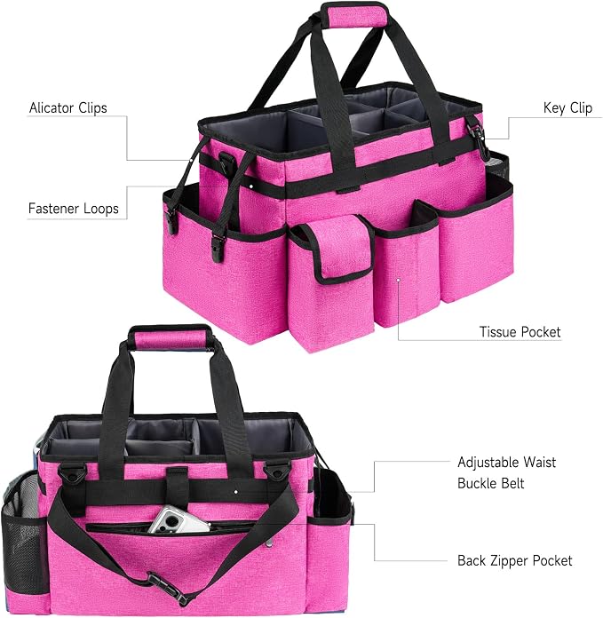 Cleaning Caddy Bag,Large Cleaning Supplies Organizer with Handle for Housekeepers,Rose Red - Image 3