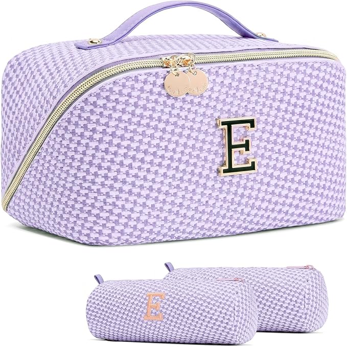 Personalized Gift Travel Makeup Bag: Initial Makeup Organizer Bag for Women | 3-in-1 Custom Make up Bag Set - Vegan Leather Travel Cosmetic Bag - Luxury Gift for Women – Birthday, Anniversary, Graduation by Unknown