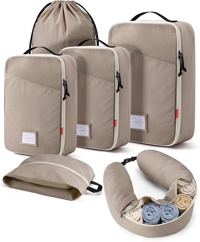 BAGSMART 6 Set Packing Cubes for Travel with Budget Airline Neck Pillow | Travel Essentials, Premium Compression Luggage Organizers for Suitcase, Ultimate Budget Airline Hack, 100% Personal Item Safe by BAGSMART