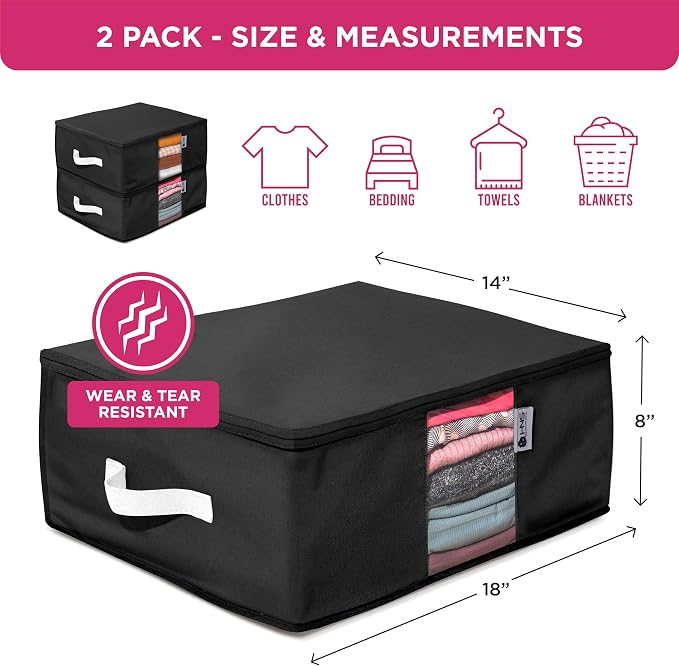 Cedar Clothes Storage Bag Organizer – Protects from Moths, Moisture, Dirt & Dust – Set of 2 Underbed Storage Bags for Clothes, Cashmere Sweaters, Bedding & More - Underbed Storage - Black - Image 3