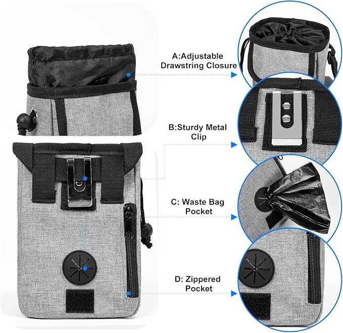 Dog Travel Bag, Airline Approved Pet Travel Bag with 2 Dog Treat Training Pouches for Weekend Pet Travel Supplies & Accessories, Light Grey | Dog travel accessories set with feeding supplies, bowls, mat, and strap. Ideal for weekend trips. - Image 6