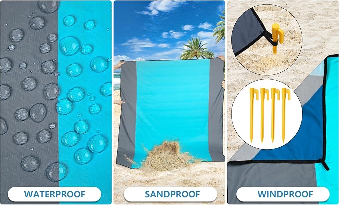 WIWIGO Beach Blanket Waterproof Sandproof Beach Mat 79" X 83"/10'x9'for 2-8 Adults Quick Drying Outdoor Picnic Mat Beach Accessories for Travel, Camping, Hiking - Image 3