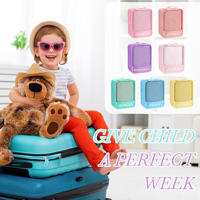 Days of Week Packing Cubes Summer Camp Essentials Weekly Organizer Storage Bag School Clothes for Travel Kids Family(7x9x3inch,Macaron,15) - Image 2