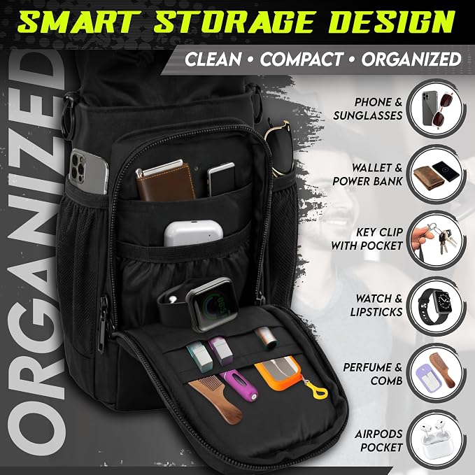 Magnetic Gym Bag & Magnetic Water Bottle Holder Set - 40oz Insulated Stainless Steel Bottle, Microfiber Towel, Cross Body Strap & Phone Holder Magnet - Gym Bag Essentials for Fitness, Work & Travel - Image 3