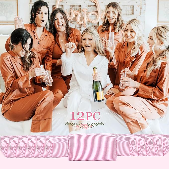 SOIDRAM 12PCS Striped Makeup Bag Preppy Cosmetic Bag Bulk Pink Makeup Pouch Personalize Travel Toiletry Bag Organizer Cute DIY Makeup Brushes Storage Bag for Women - Image 4