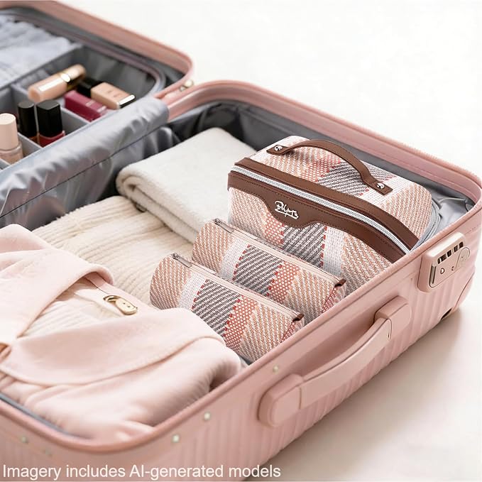 BOYATU Travel Makeup Bag Cosmetic Bag for Women: 3 Pcs Set Make up Bag with Compartments - Waterproof Vegan Leather Toiletry Bags with Handle - Makeup Organizer for Travel Essentials(C-5-Coffee) - Image 7