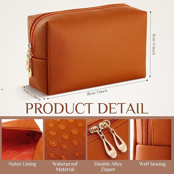 100 Pack Aesthetic Makeup Bags Bulk PU Leather Cosmetic Pouches Waterproof Toiletry Bags Makeup Pouches Bulk for Teen Girls Women Party Gift Travel Storage Back to Teacher Gift (Brown) - Image 2