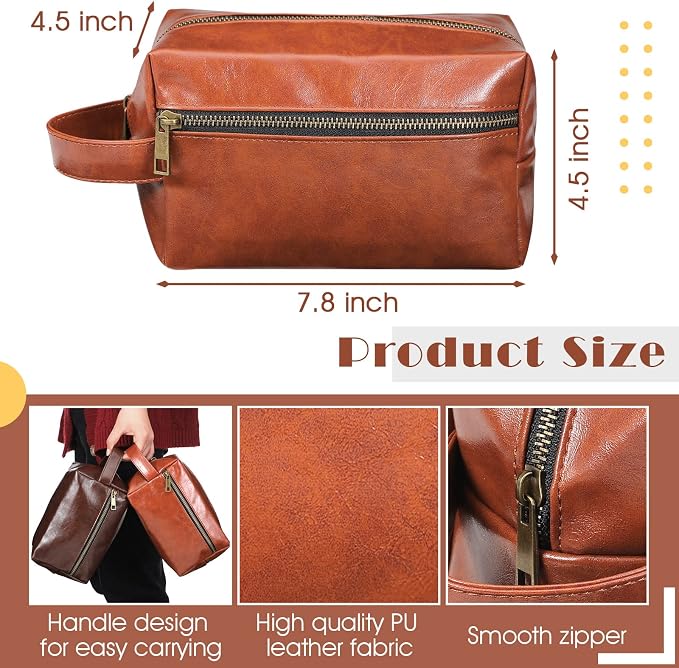 Hillban 6 Pcs Groomsmen Gift Men Travel Toiletry Bag, Bestmen Gifts Set, Leather Toiletry Bag with Side Handle Water Resistant Bathroom Supplies for Wedding Party Favor(Brown, Black, Coffee) - Image 2