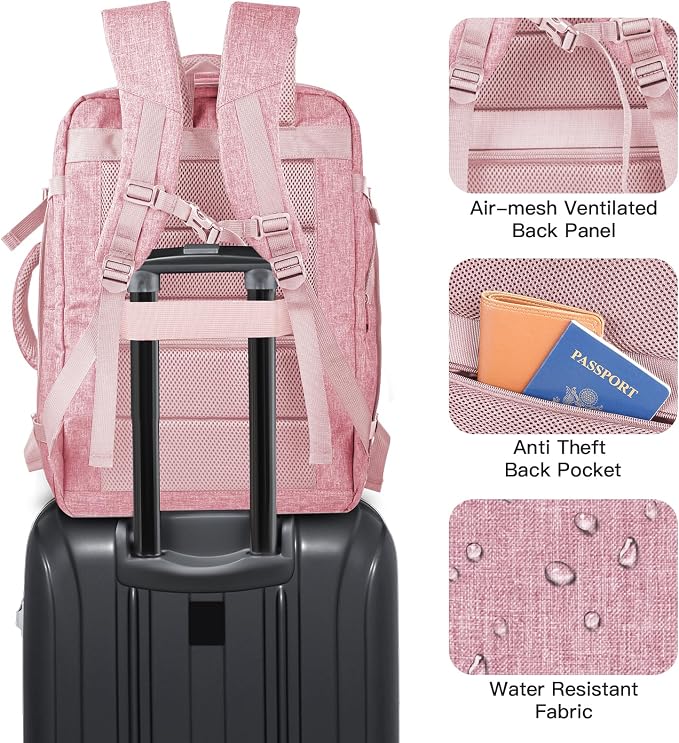 Gieury Carry On Backpack for Women, 50L Travel Backpack Flight Approved, Expandable Backpack For Airplanes, 17 Inch Laptop Backpack, Luggage Suitcase Daypack Lightweight Business Weekender Bag, Pink - Image 5