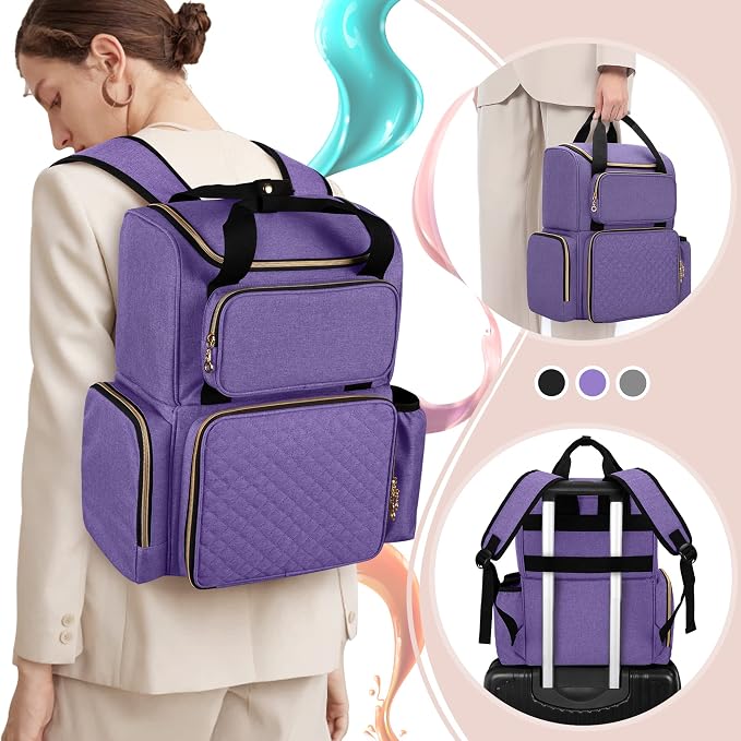 LUXJA Nail Polish Organizer Backpack Holds 70 Bottles and a UV Lamp | Travel Nail Bag with 2 Removable Cases, Ample Tools Storage Pockets, Adjustable Shoulder Straps, Trolley Sleeve, Purple - Image 5