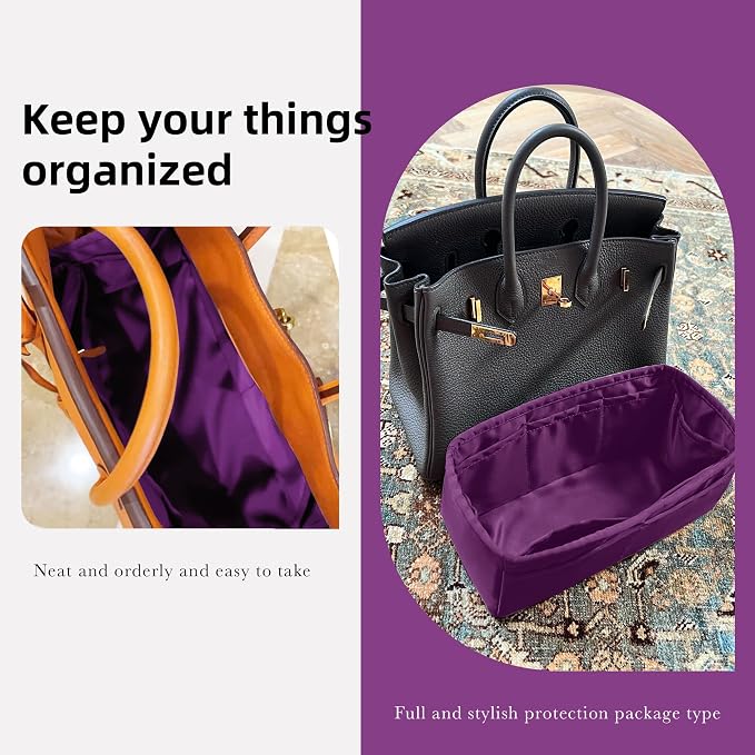 DGAZ Silk Purse Organizer Insert for Birkin Bag(Anemone,BK20) | Soft and Lightweight,Perfect Fit,Multi-pocket Storage,Bag Protector,Luxury Bag Care,Handmade,for Smooth Bag Organizer - Image 8