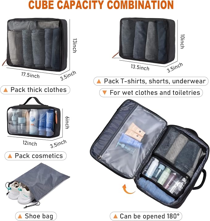 LOVEVOOK Carry on Backpack, 45L Large Travel Backpack for Women Men Airline Approved, Expandable Large Suitcase Backpacks With 4 Packing Cubes, Aer Travel Pack 3, Water Resistant Weekender Bag - Image 4