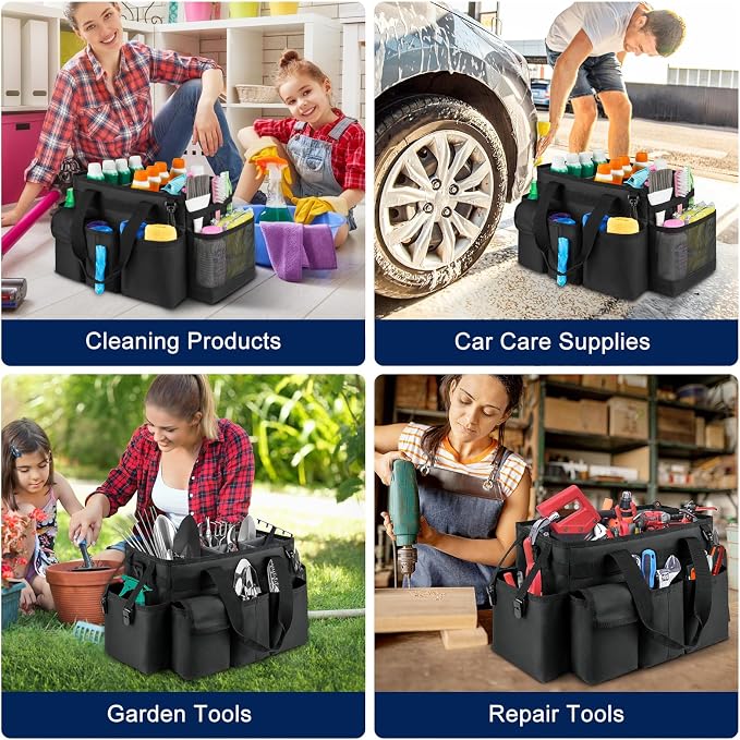 Cleaning Caddy,Cleaning Bag for Housekeepers,Cleaning Supplies Organizer with Handle,Black - Image 6