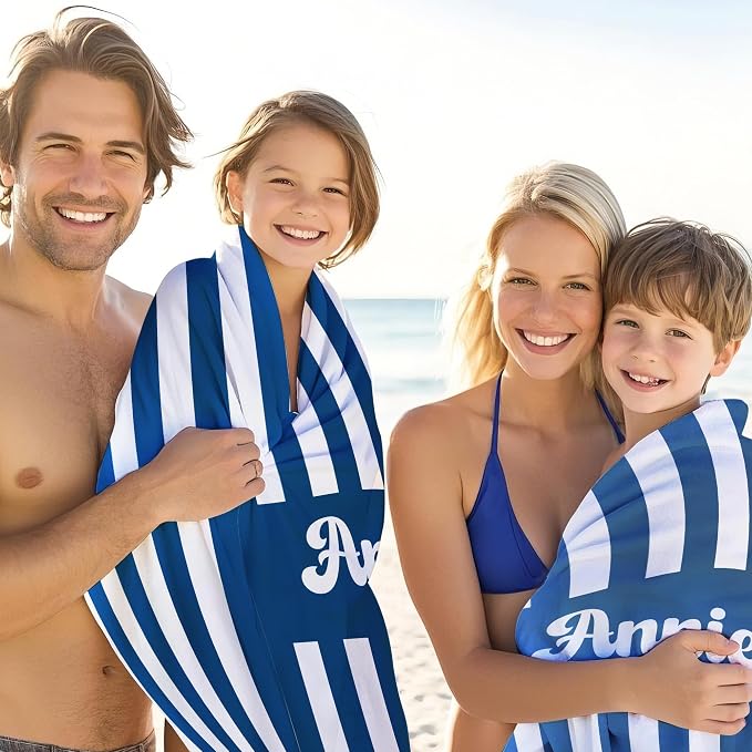 JML Personalized Beach Towel with Name, Custom Cabana Stripe Beach Towel, Customized Microfiber Pool Towel, Quick Dry & Absorbent Swim Towel for Adult,Mother's Day, Birthday, Summer Holiday,Vacation - Image 4
