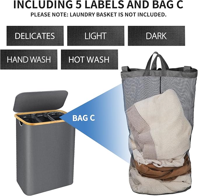 laundry hamper with lid, 6 inner bags with 10 labels - Image 5