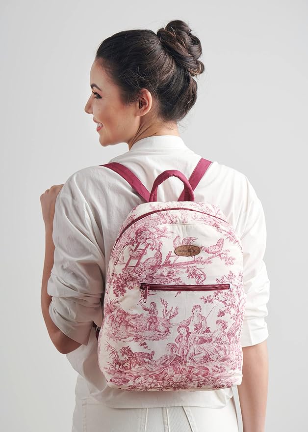 Maison d' Hermine Backpack for Women Men Cotton Shoulder Multipurpose Rucksack with Small Pouch Lightweight Multi Pocket Bag for Travel Work Beach Perfect for Spring Summer (The Miller - Red) - Image 7