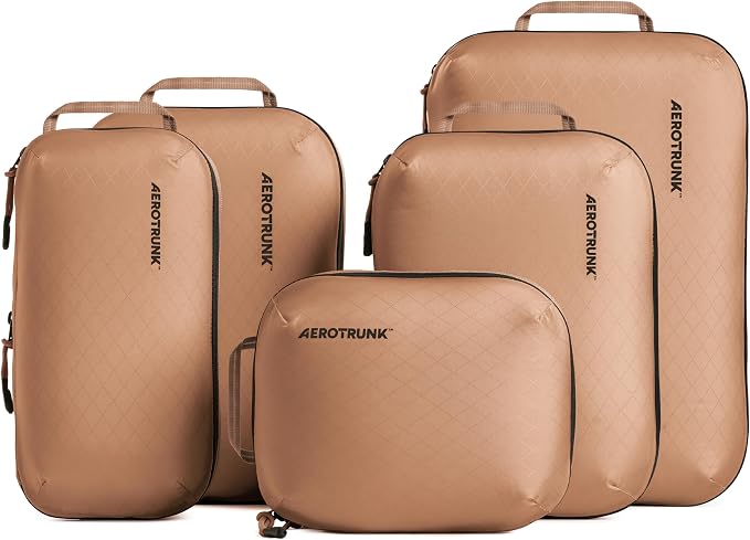 Aerotrunk Ultralight Compression Packing Cubes - Lightweight Travel Organizers for Suitcases and Luggage (6-Pack, Mocha) by Aerotrunk