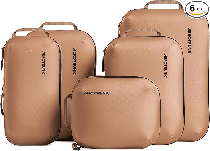 Aerotrunk Ultralight Compression Packing Cubes - Lightweight Travel Organizers for Suitcases and Luggage (6-Pack, Mocha) by Aerotrunk