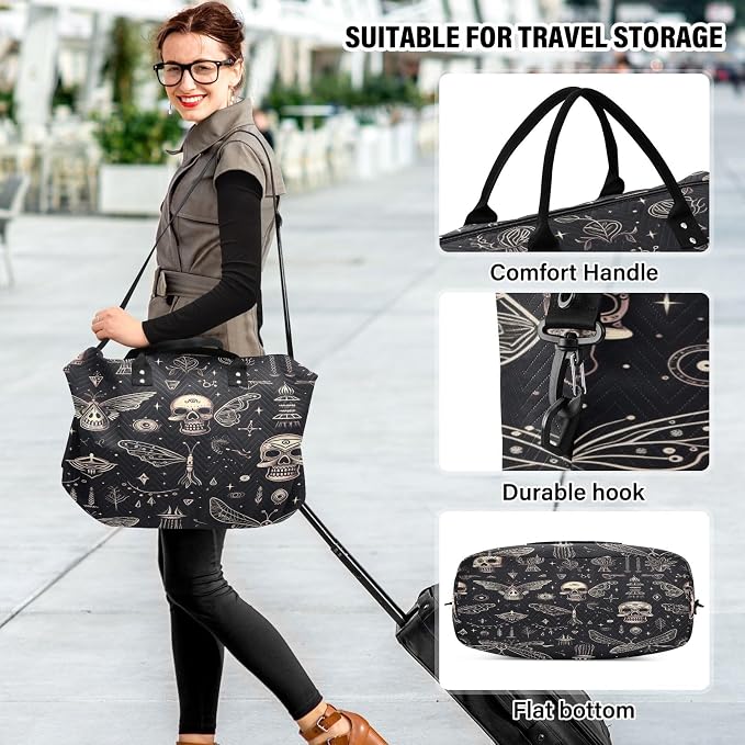 Butterfly Skull Head Travel Duffle Bag Gym Yoga Carry on Bags for Men Women Weekender Bag - Image 6