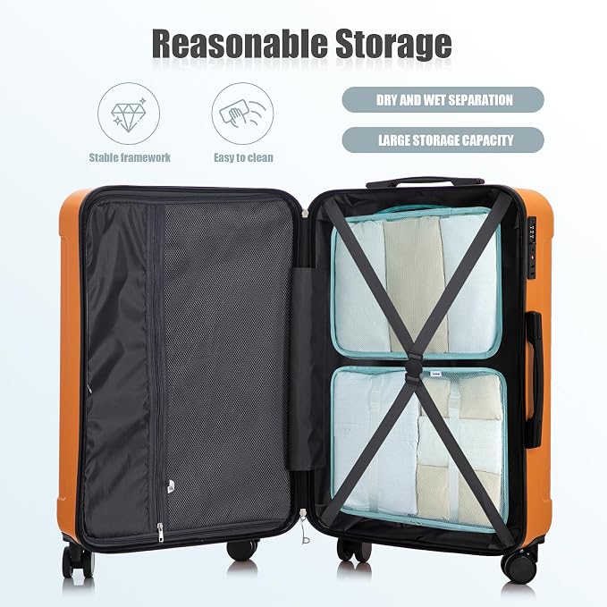 GDFStudio 20/24/28 Inch 3 Piece Luggage Set, ABS Hard Shell Spinner Suitcase with 360° Silent Wheels,TSA Combination Lock, Large Capacity Travel Luggage with Retractable Handle,Carry On,Orange - Image 7