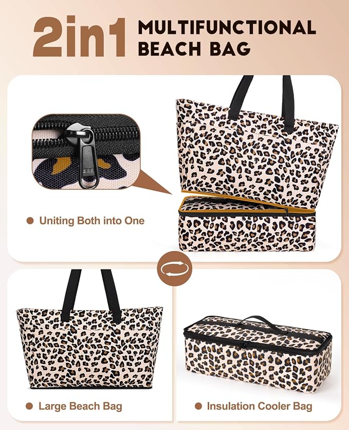 ISEYOU Beach Bag with Cooler, 49L Large Waterproof Sandproof Tote with Zipper, Foldable Travel Bag for Beach, Pool, Picnic - Image 6