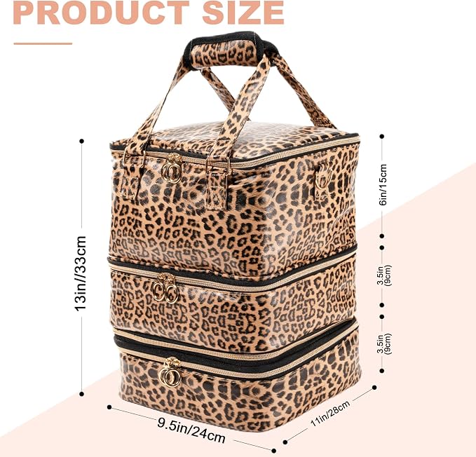 Uross Nail Polish Organizer Bag - Holds 84 Bottles & Lamp, Large Gel Storage Box for Tech Supplies Kit Case - Leopard - Image 6