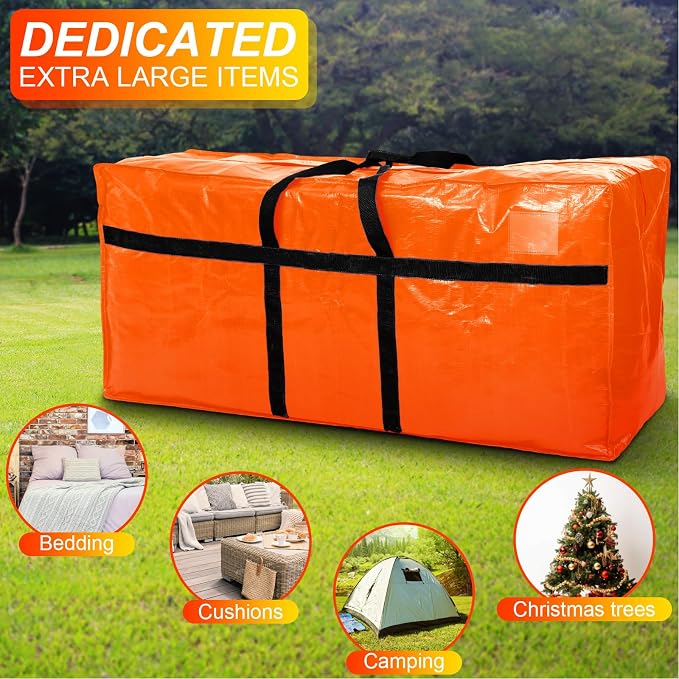 Windyun 4 Pack 69 Gallon Extra Large Moving Bags XXL Heavy Duty Storage Bag with Strong Zipper Handle Jumbo Big Tote Box Foldable for College Dorm Travel Clothes Duffle Blanket Pillow(Orange) - Image 6