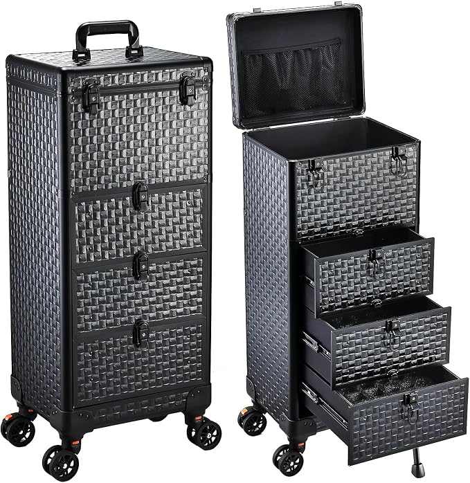 Yueieoun Salon Cart with 3 Drawers, Nail Trolley Cart with Wheels Salon Station Rolling Makeup Train Case Cosmetology Case Organizer Cases for Nail Tech,SPA,Face Painting,Hairstylist,Makeup Artist by Yueieoun