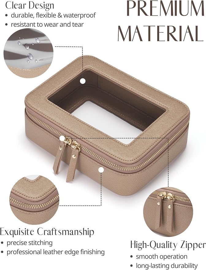 Popvibe Clear Makeup Case Toiletry Bag Travel Medium Clear Cosmetic Bag with Zipper, Make Up Bag Organizer Traveling TSA Approved Transparent Bag Car for Essentials, Mini & Medium, Gold - Image 3