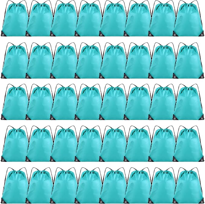 Grneric 40 Pieces Drawstring Backpack Bulk Cinch Sackpack Ployster Drawstring Bags for Gym Party Trip(Aqua) by Grneric