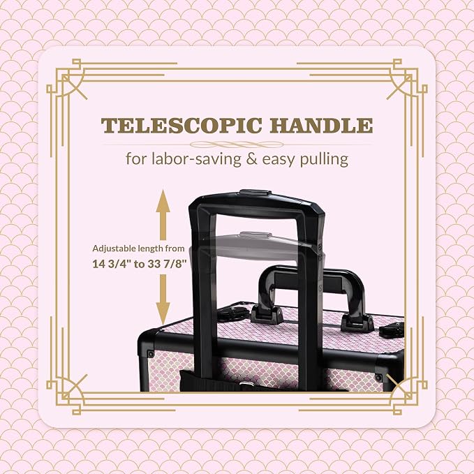 BYOOTIQUE Rolling Makeup Case 4in1 Cosmetology case on wheels Makeup Artist | Aluminum Rolling Makeup Suitcase with 360° Detachable Wheel Lockable 54Lb Large Capacity Organizer Nail Tech AD Bloom - Image 3