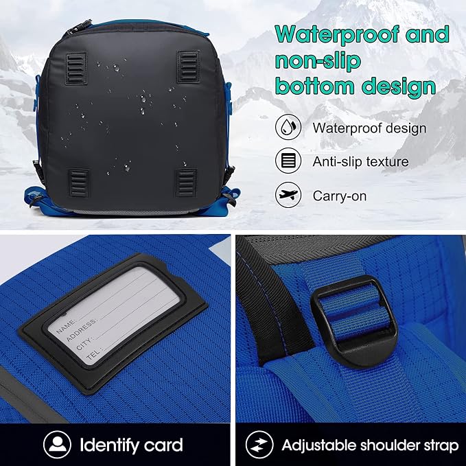 Ski Boot Bag, 55L/70L Waterproof Ski and Snowboard Boots Travel Backpack for Skis, Snowboard, Ski Helmet, Goggles, Gloves & Accessories - Image 5