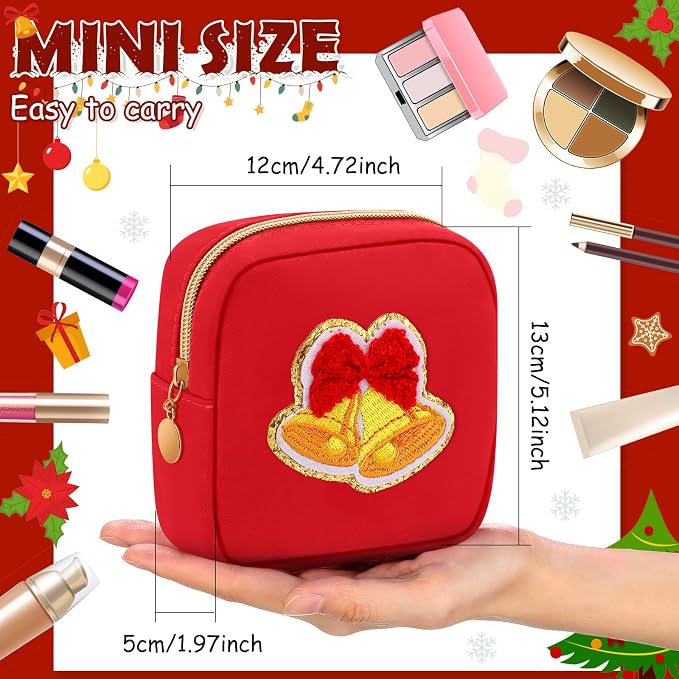 Abbylike 12 Pcs Christmas Preppy Patch Makeup Bags Bulk Holiday Makeup Bag Skincare Pouch Xmas Zipper Cosmetic Pouch Preppy Thing for Travel Christmas Women Gift (Classic,Assorted Colors) - Image 3